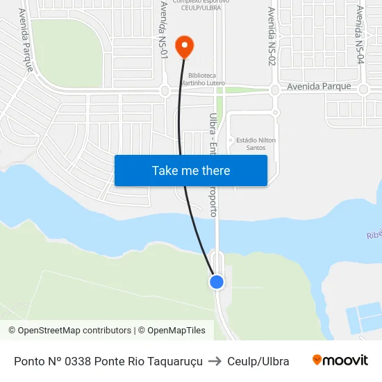 Ponto Nº 0338 Ponte Rio Taquaruçu to Ceulp/Ulbra map