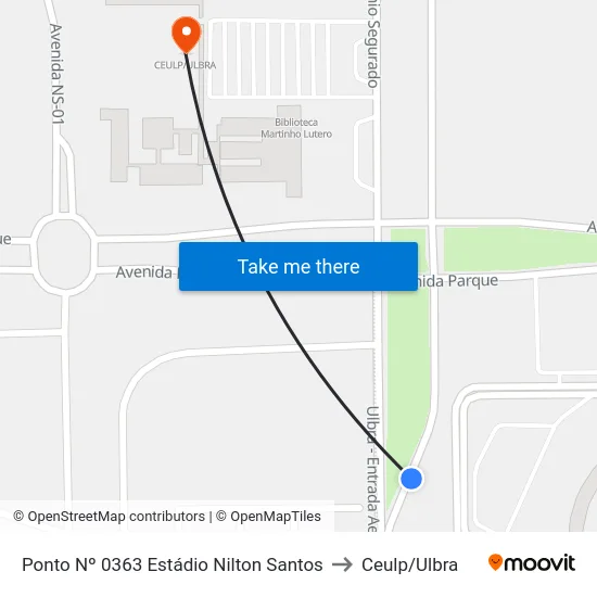 Ponto Nº 0363 Estádio Nilton Santos to Ceulp/Ulbra map