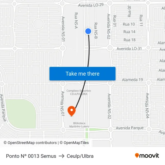 Ponto Nº 0013 Semus to Ceulp/Ulbra map
