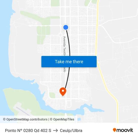 Ponto Nº 0280 Qd 402 S to Ceulp/Ulbra map
