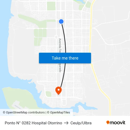 Ponto N° 0282 Hospital Otorrino to Ceulp/Ulbra map