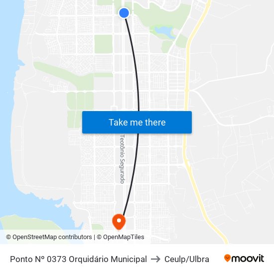 Ponto Nº 0373 Orquidário Municipal to Ceulp/Ulbra map