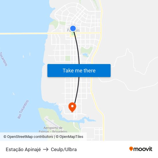 Estação Apinajé to Ceulp/Ulbra map