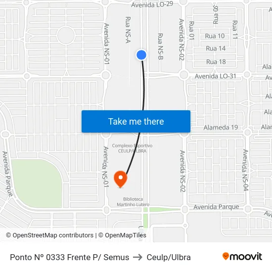 Ponto Nº 0333 Frente P/ Semus to Ceulp/Ulbra map