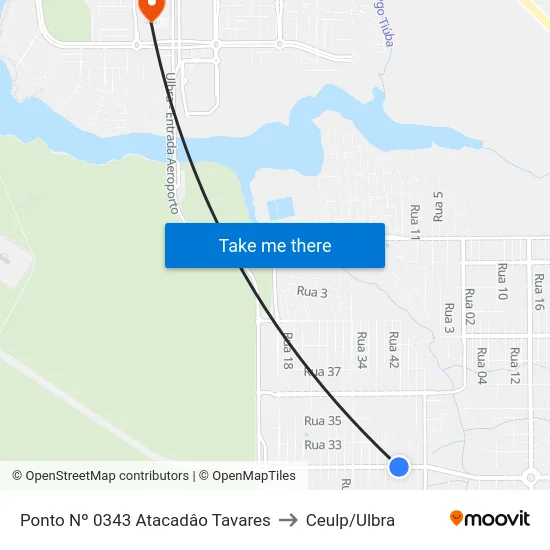 Ponto Nº 0343 Atacadâo Tavares to Ceulp/Ulbra map