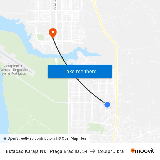 Estação Karajá Ns | Praça Brasília, 54 to Ceulp/Ulbra map