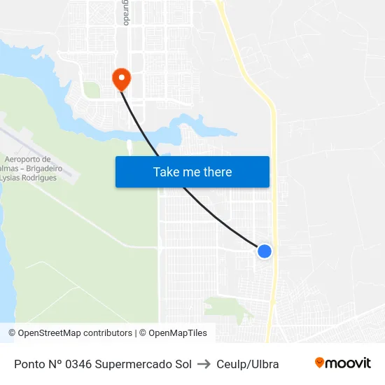 Ponto Nº 0346 Supermercado Sol to Ceulp/Ulbra map
