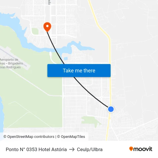 Ponto N° 0353 Hotel Astória to Ceulp/Ulbra map