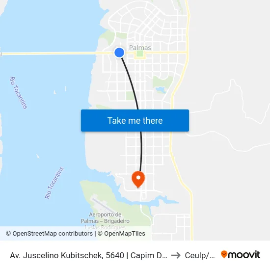 Av. Juscelino Kubitschek, 5640 | Capim Dourado Shopping to Ceulp/Ulbra map
