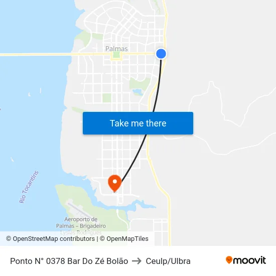 Ponto N° 0378 Bar Do Zé Bolão to Ceulp/Ulbra map