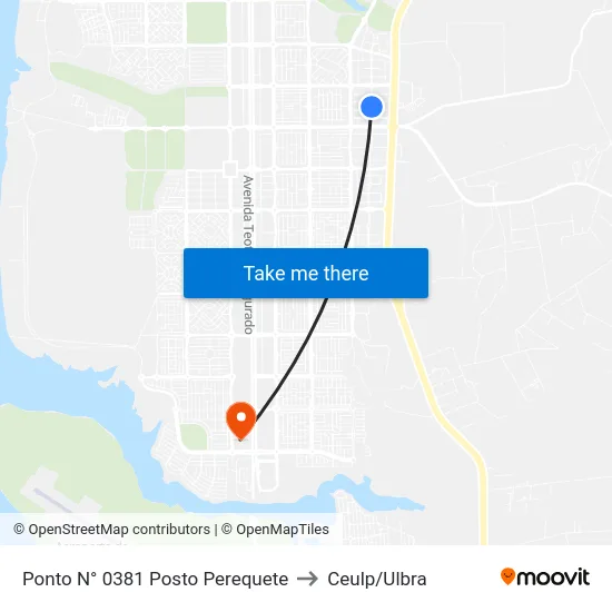 Ponto N° 0381 Posto Perequete to Ceulp/Ulbra map
