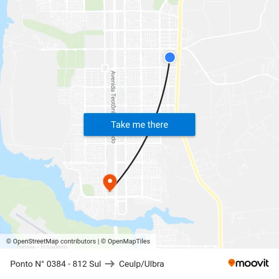 Ponto N° 0384 - 812 Sul to Ceulp/Ulbra map