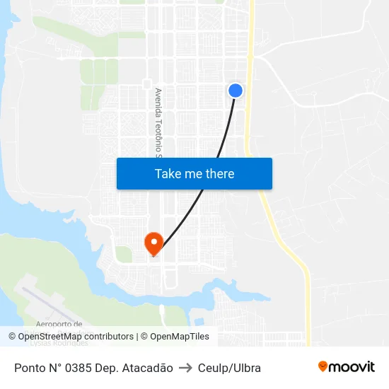 Ponto N° 0385 Dep. Atacadão to Ceulp/Ulbra map