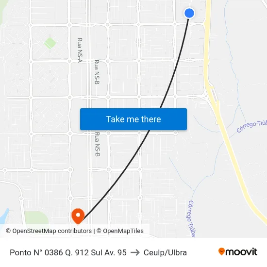 Ponto N° 0386 Q. 912 Sul Av. 95 to Ceulp/Ulbra map