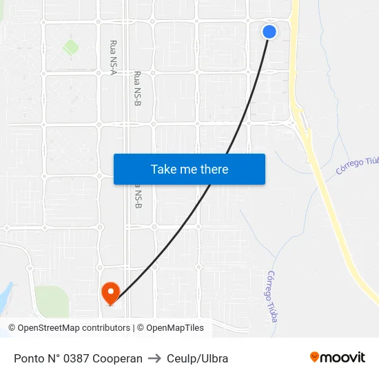 Ponto N° 0387 Cooperan to Ceulp/Ulbra map