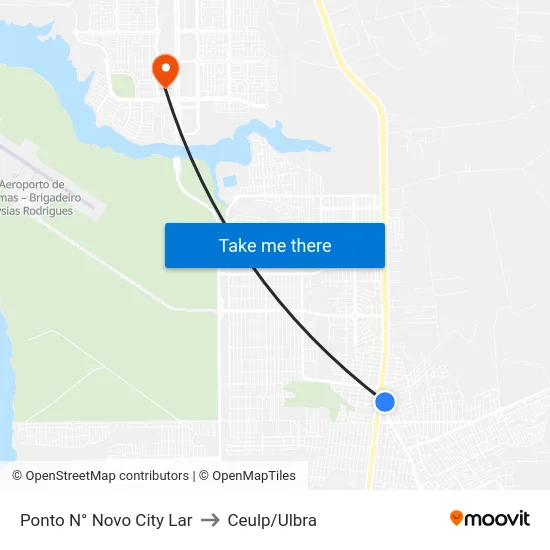 Ponto N° Novo City Lar to Ceulp/Ulbra map