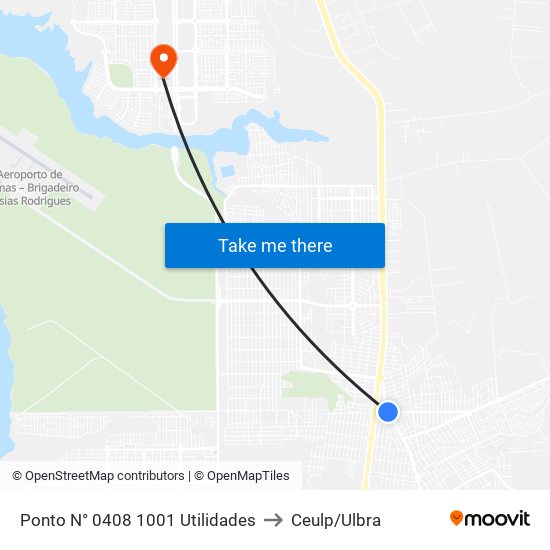 Ponto N° 0408 1001 Utilidades to Ceulp/Ulbra map