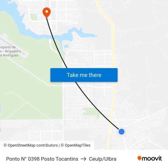 Ponto N° 0398 Posto Tocantins to Ceulp/Ulbra map