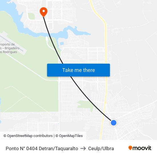 Ponto N° 0404 Detran/Taquaralto to Ceulp/Ulbra map