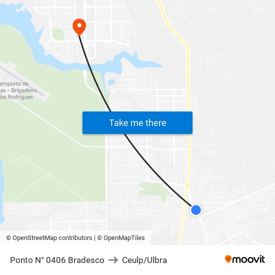 Ponto N° 0406 Bradesco to Ceulp/Ulbra map