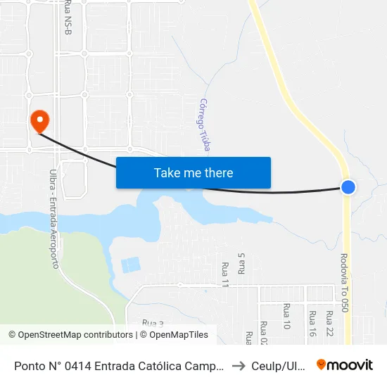 Ponto N° 0414 Entrada Católica Campus II to Ceulp/Ulbra map