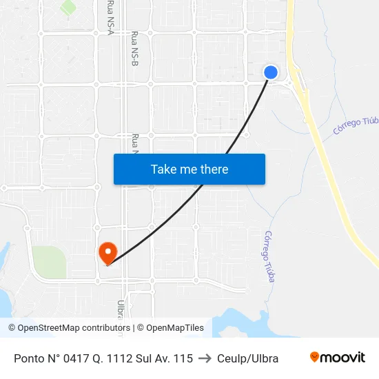 Ponto N° 0417 Q. 1112 Sul Av. 115 to Ceulp/Ulbra map