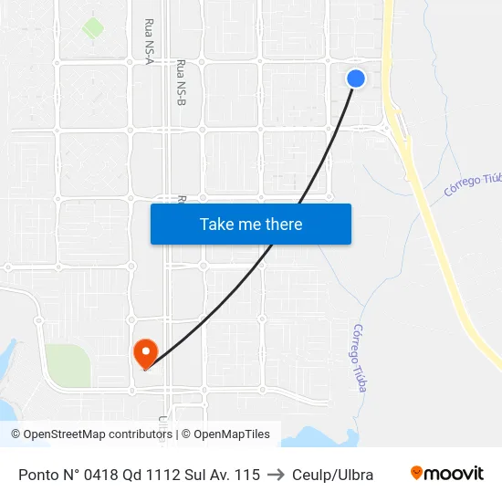 Ponto N° 0418 Qd 1112 Sul Av. 115 to Ceulp/Ulbra map