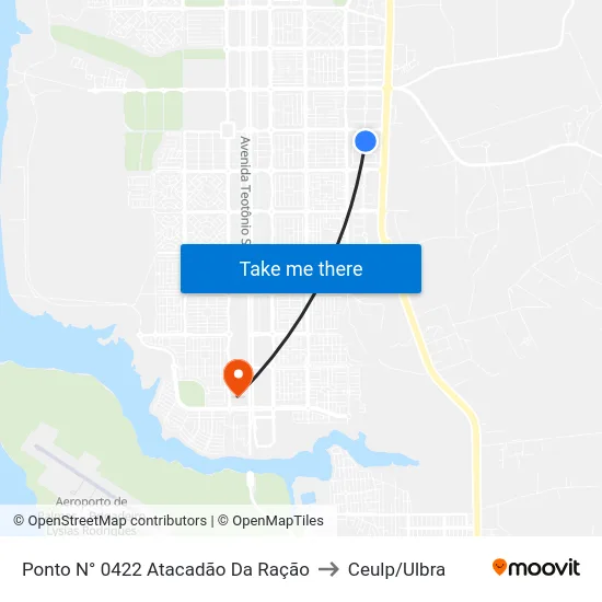 Ponto N° 0422 Atacadão Da Ração to Ceulp/Ulbra map