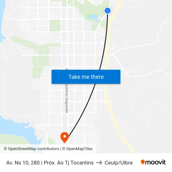Av. Ns 10, 280 | Próx. Ao Tj Tocantins to Ceulp/Ulbra map
