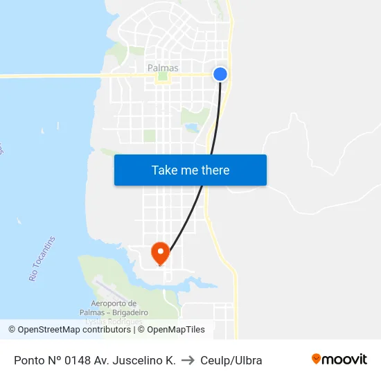 Ponto Nº 0148 Av. Juscelino K. to Ceulp/Ulbra map
