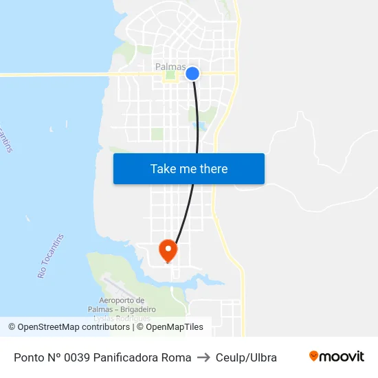Ponto Nº 0039 Panificadora Roma to Ceulp/Ulbra map