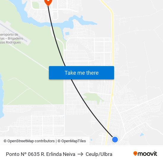 Ponto Nº 0635 R. Erlinda Neiva to Ceulp/Ulbra map