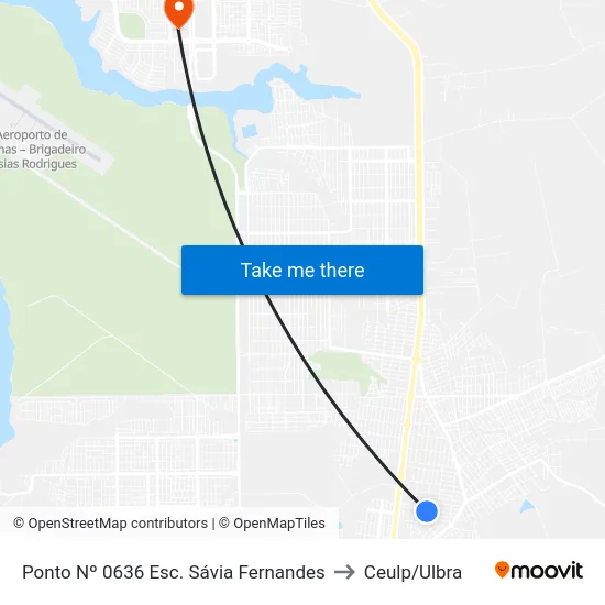 Ponto Nº 0636 Esc. Sávia Fernandes to Ceulp/Ulbra map