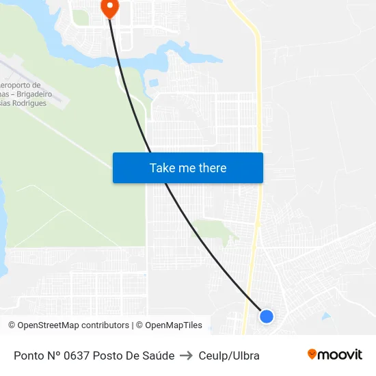 Ponto Nº 0637 Posto De Saúde to Ceulp/Ulbra map