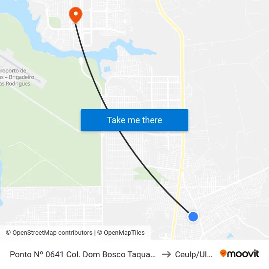 Ponto Nº 0641 Col. Dom Bosco Taquaralto to Ceulp/Ulbra map