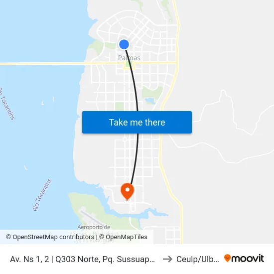 Av. Ns 1, 2 | Q303 Norte, Pq. Sussuapara to Ceulp/Ulbra map