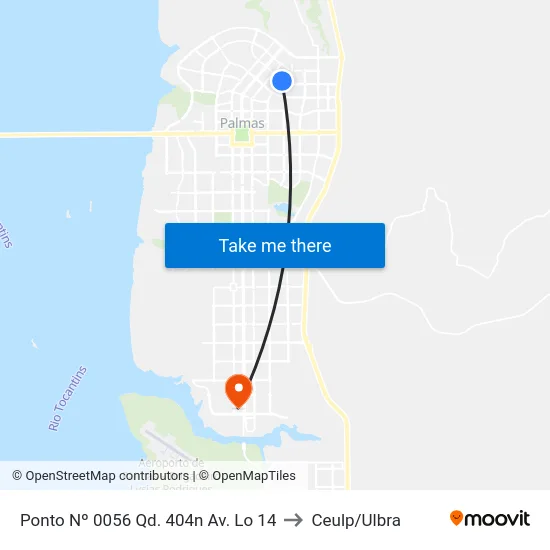 Ponto Nº 0056 Qd. 404n Av. Lo 14 to Ceulp/Ulbra map