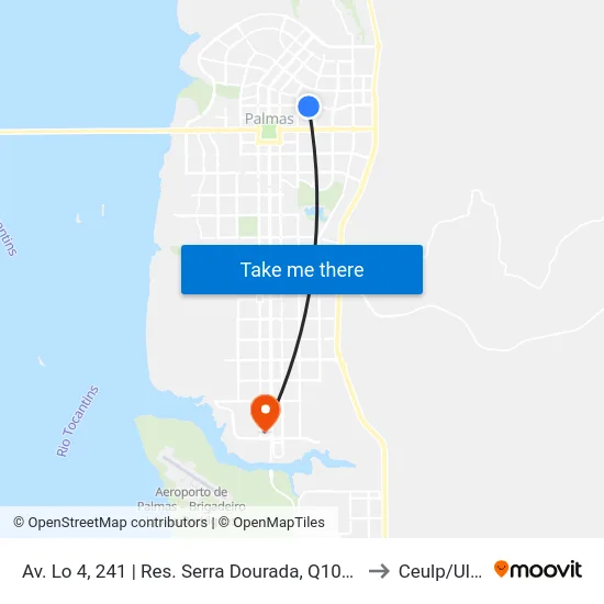 Av. Lo 4, 241 | Res. Serra Dourada, Q106 Norte to Ceulp/Ulbra map