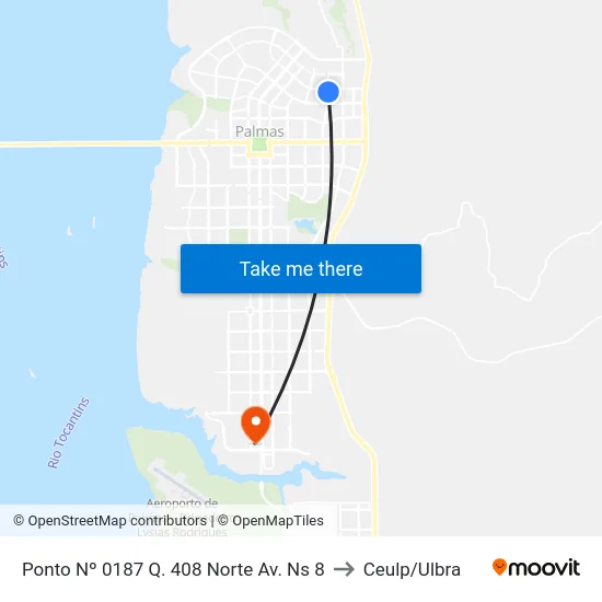 Ponto Nº 0187 Q. 408 Norte Av. Ns 8 to Ceulp/Ulbra map