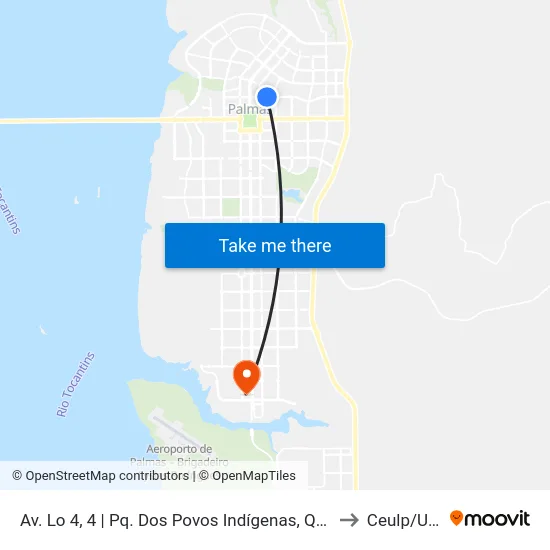Av. Lo 4, 4 | Pq. Dos Povos Indígenas, Q104 Norte to Ceulp/Ulbra map