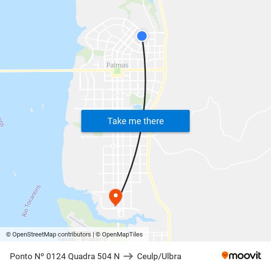 Ponto Nº 0124 Quadra 504 N to Ceulp/Ulbra map