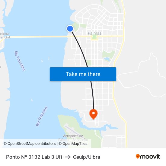 Uft - Reitoria / Pdc to Ceulp/Ulbra map