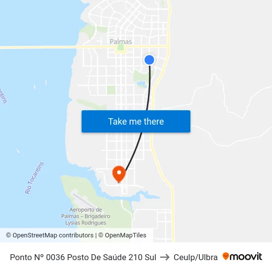 Ponto Nº 0036 Posto De Saúde 210 Sul to Ceulp/Ulbra map