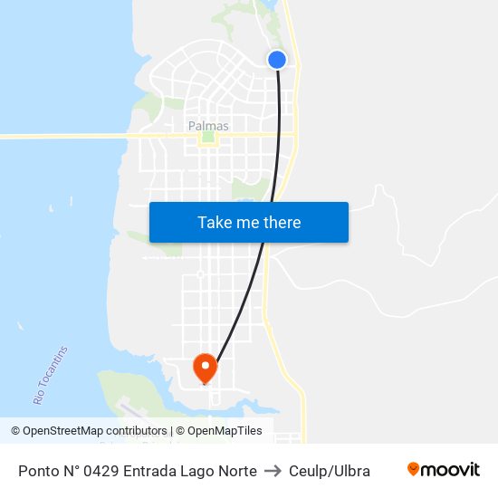 Ponto N° 0429 Entrada Lago Norte to Ceulp/Ulbra map