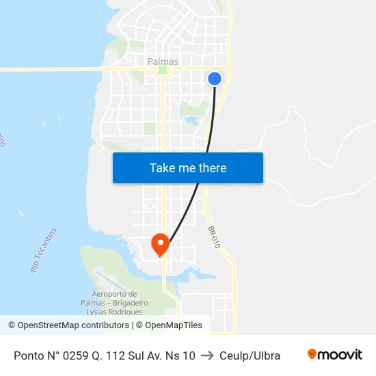 Ponto N° 0259 Q. 112 Sul Av. Ns 10 to Ceulp/Ulbra map