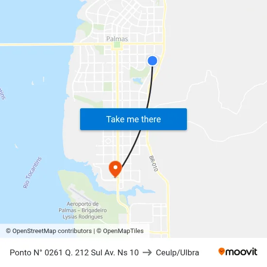 Ponto N° 0261 Q. 212 Sul Av. Ns 10 to Ceulp/Ulbra map