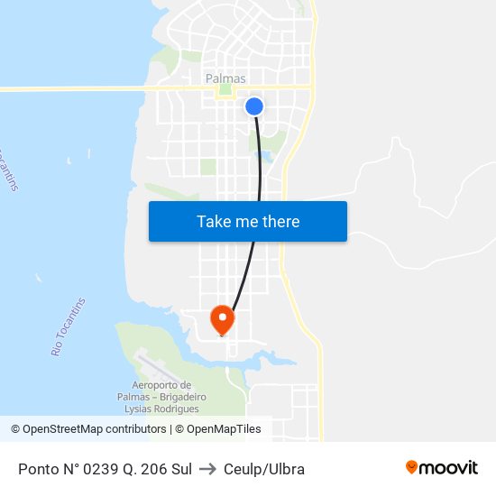 Ponto N° 0239 Q. 206 Sul to Ceulp/Ulbra map