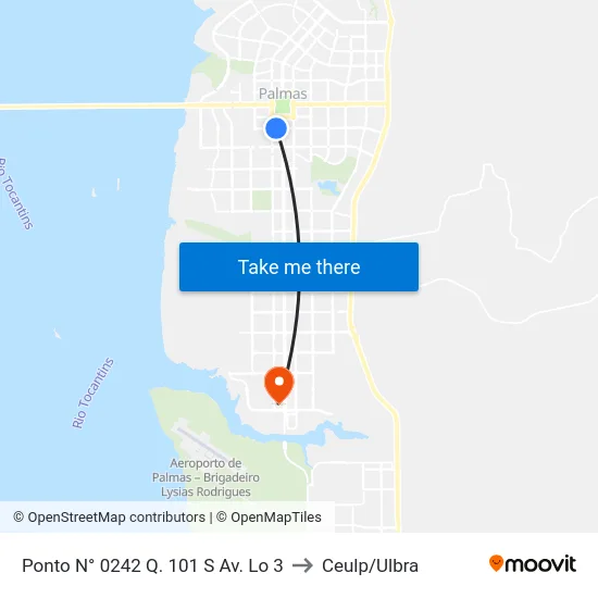 Ponto N° 0242 Q. 101 S Av. Lo 3 to Ceulp/Ulbra map