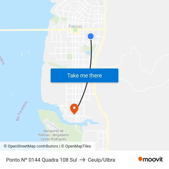Ponto Nº 0144 Quadra 108 Sul to Ceulp/Ulbra map