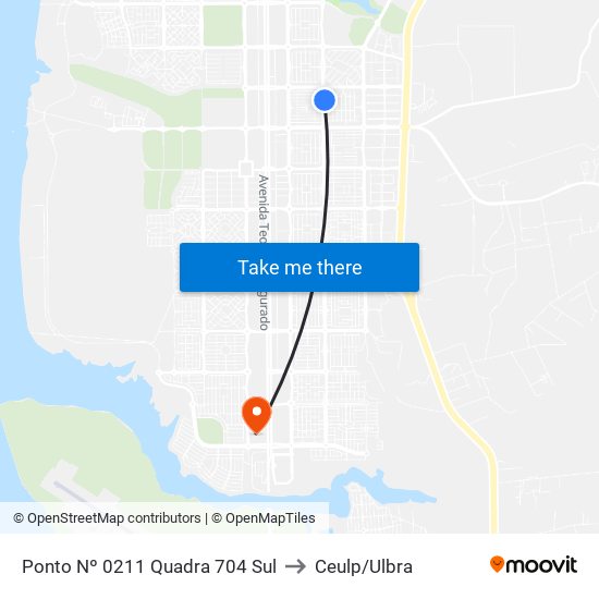 Ponto Nº 0211 Quadra 704 Sul to Ceulp/Ulbra map